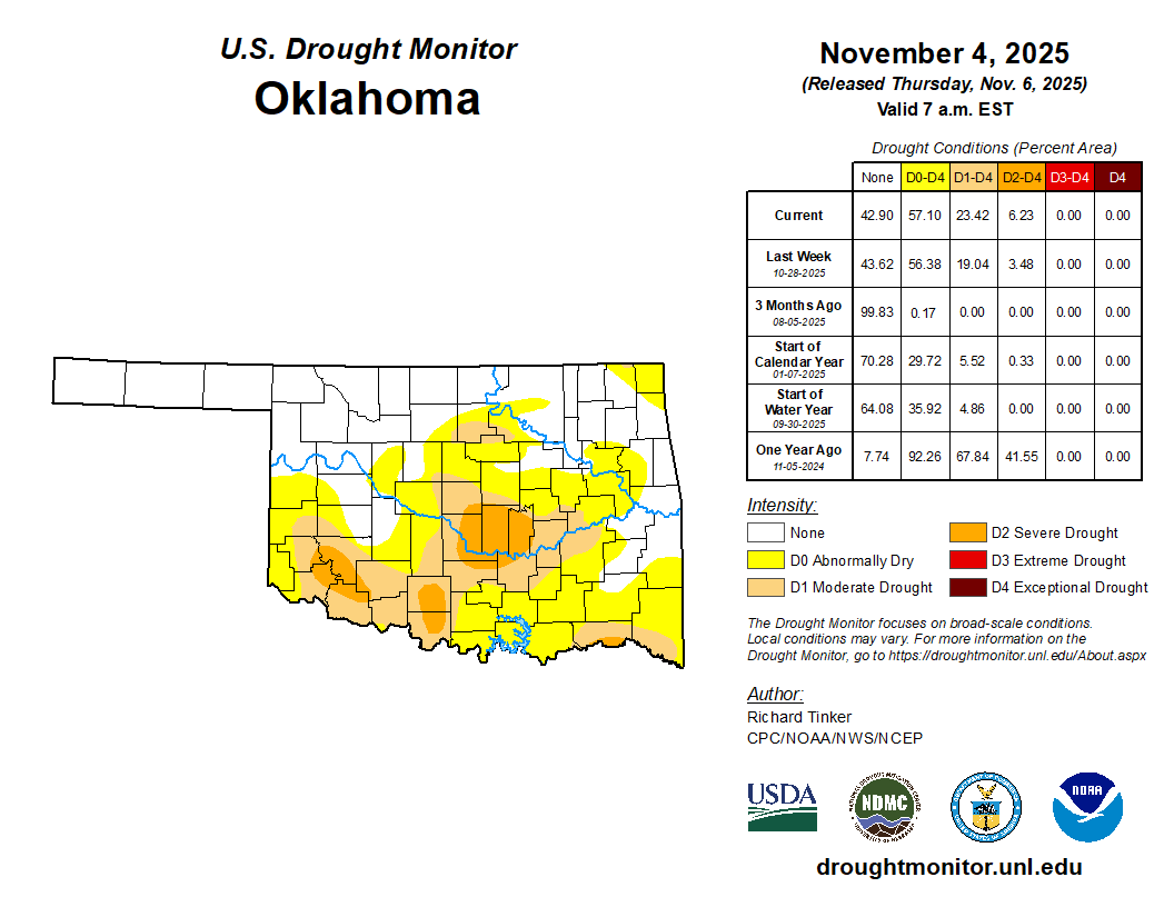 U.S. Drought Monitor for Oklahoma
